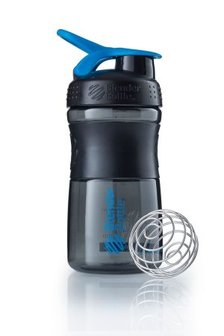 BlenderBottle &trade; SPORTMIXER Small Zwart/Cyaan met oog - Eiwitshaker / Bidon  - 590 ml