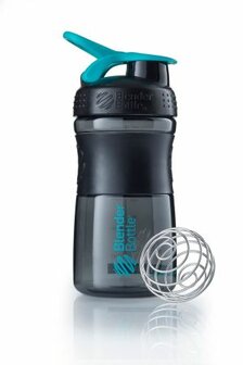 BlenderBottle &trade; SPORTMIXER Small Zwart/Azuurblauw/Teal met oog - Eiwitshaker / Bidon  - 590 ml